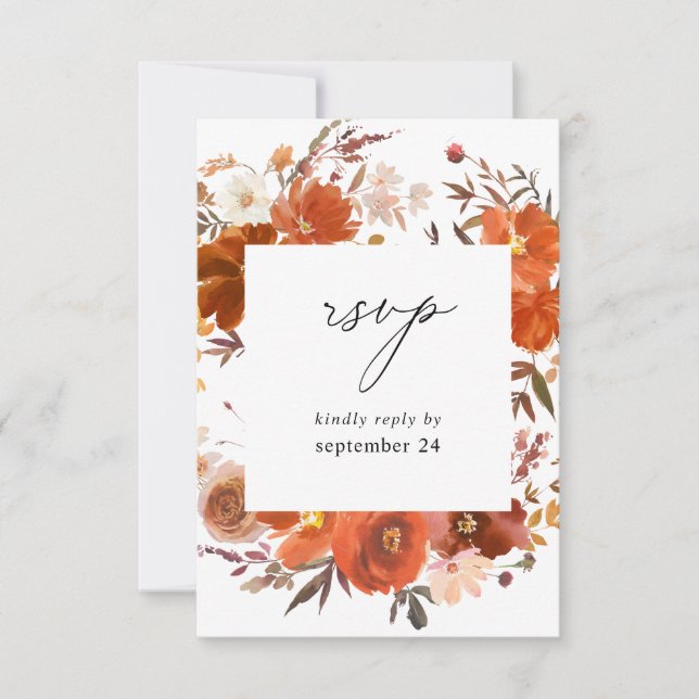 Floral de otoño roja y Naranja con carne RSVP (Anverso)