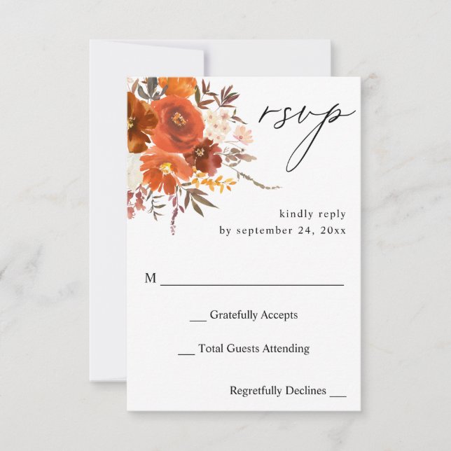 Floral de otoño roja y Naranja en comidas RSVP (Anverso)