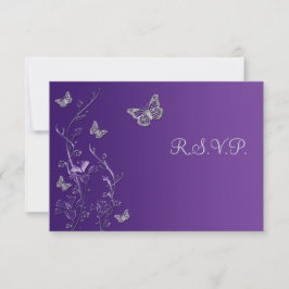 Floral de plata morada con tarjeta RSVP de maripos