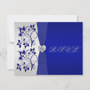 Floral de plata y marina con corazón plateado RSVP