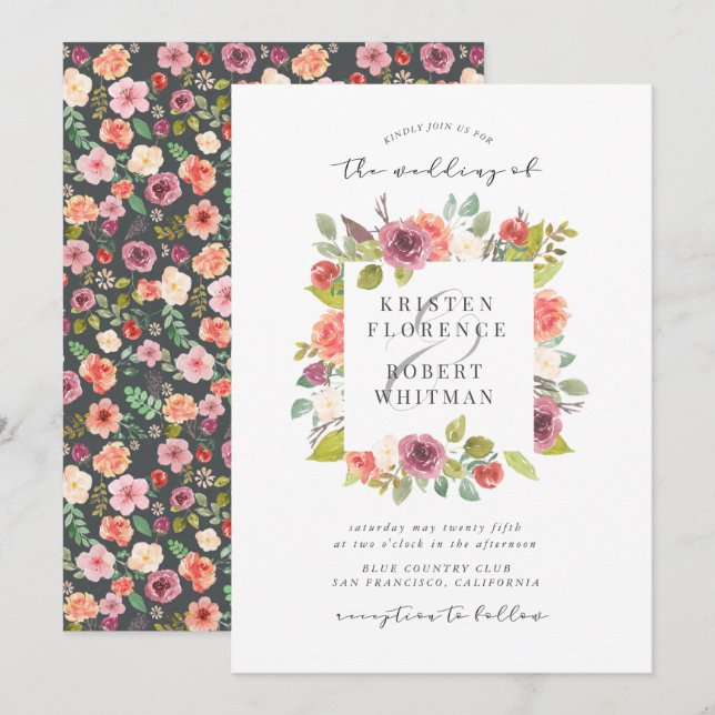 Floral de verano vibrante | Invitación a la boda (Anverso / Reverso)