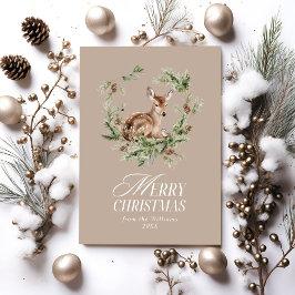 Floral Deer Elegant Modern Feliz Navidad