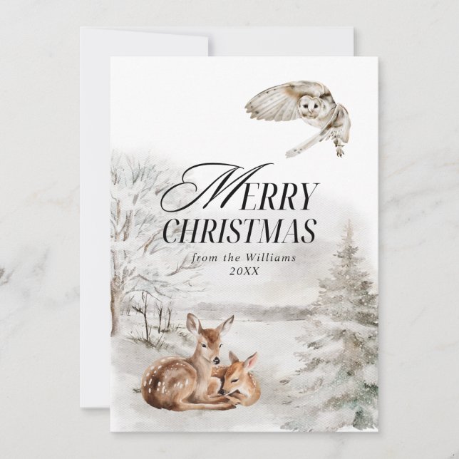 Floral Deer Elegante acuarela Feliz Navidad (Anverso)