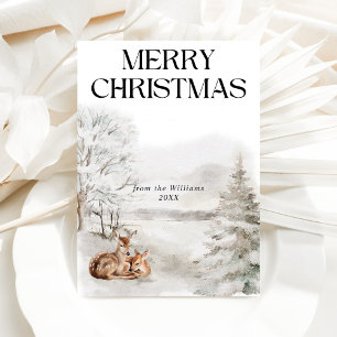 Floral Deer Elegante acuarela Feliz Navidad