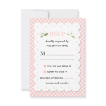 Floral del país Gingham Boda Azul Rosa RSVP