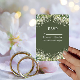 Floral delgada en tarjeta RSVP verde oliva