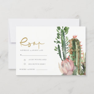 FLORAL DESIERTO CACTUS FOLLAJE ACUARELA RSVP ROSA