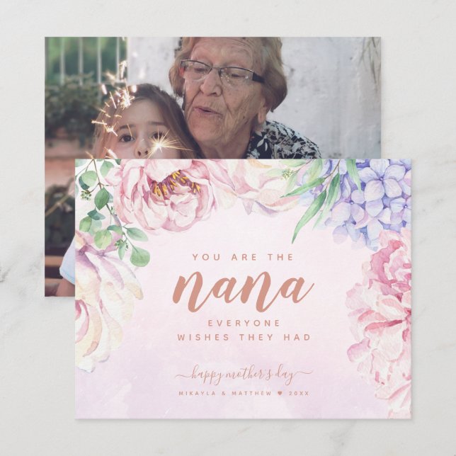 Floral Día de la Madre para la tarjeta fotográfica (Anverso / Reverso)