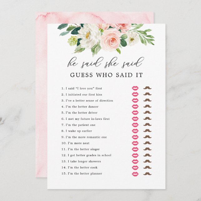 Floral Dijo Que Dijo Que Había Tarjetas De Juegos  (Anverso / Reverso)