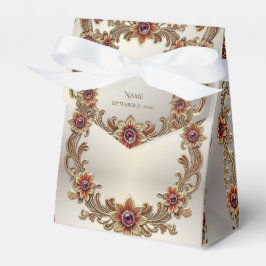 Floral dorada con caja de Favor de Piedras Rojas