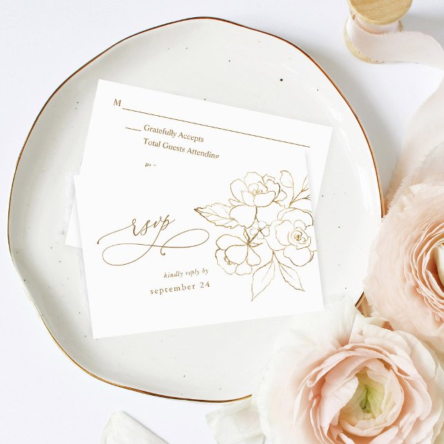 Floral dorada en blanco y oro con carne RSVP (Subido por el creador)