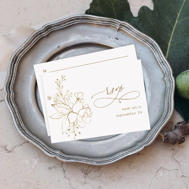 Floral dorada en blanco y oro con carne RSVP 2 (Subido por el creador)