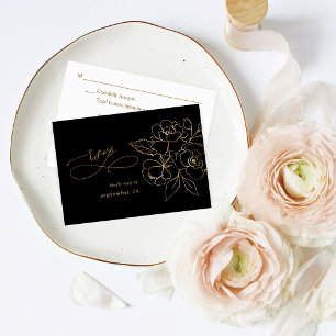 Floral dorada en negro y oro con carne RSVP