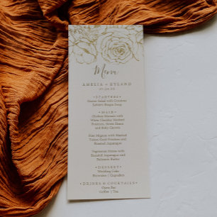 Floral dorada Menú de cena crema y Boda dorado