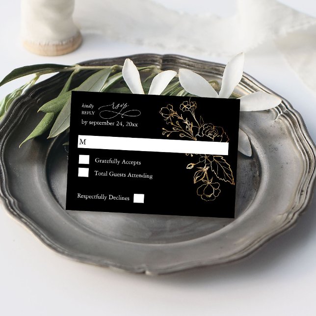 Floral dorada sobre negro sin carne RSVP (Subido por el creador)