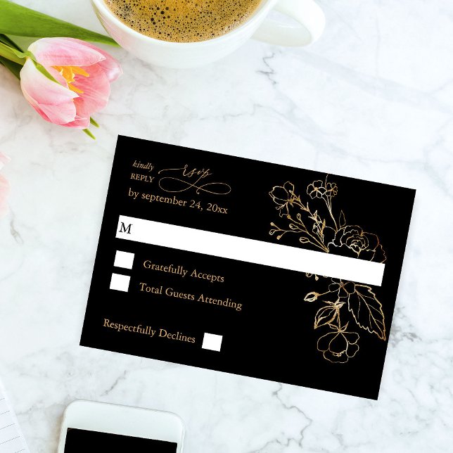 Floral dorada sobre negro y oro sin comida RSVP (Subido por el creador)