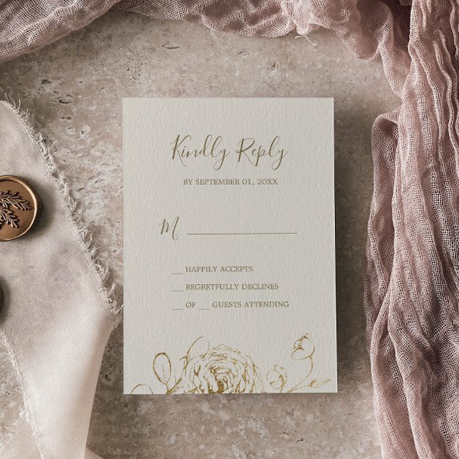 Floral dorada | Tarjeta RSVP Sencilla de Oro Crema (Subido por el creador)