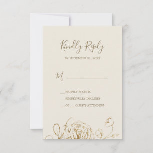 Floral dorada   Tarjeta RSVP simple crema y dorada