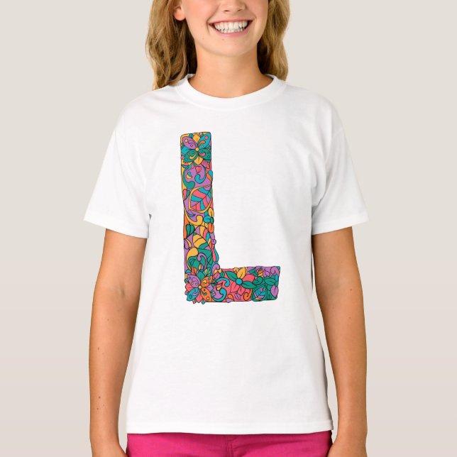 Floral dorado - La letra L camiseta (Anverso)