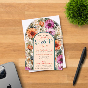 Floral dulce dieciséis invitación transparente