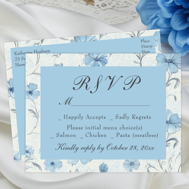 Floral Dusty Blue Country Garden Wedding Tarjeta R (Subido por el creador)