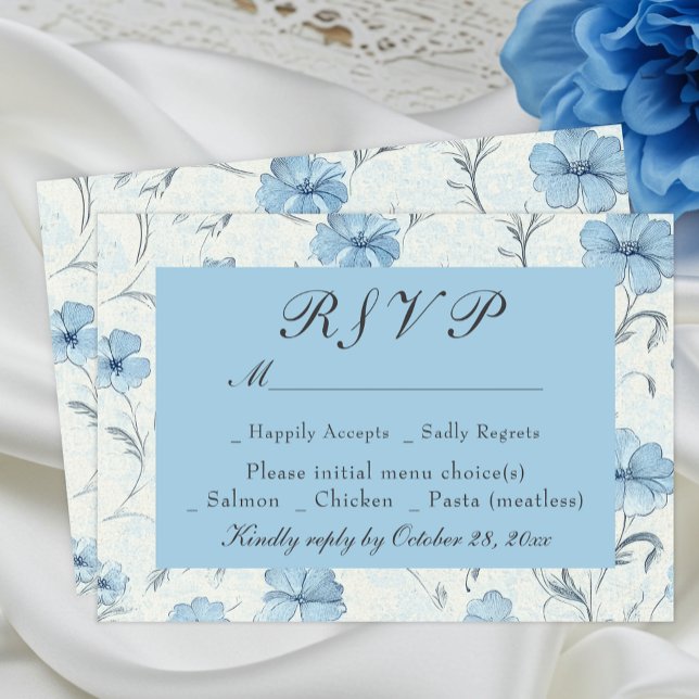 Floral Dusty Blue Country Garden Wedding Tarjeta R (Subido por el creador)