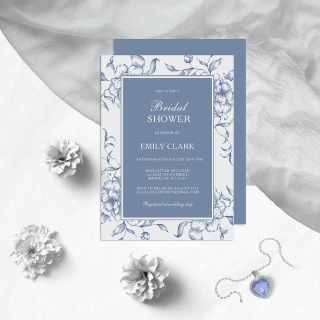 Floral Dusty Blue Elegant Bridal Shower Invitación (Subido por el creador)