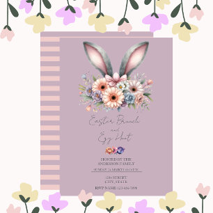 Floral Easter Brunch Bunny Ears Invitación Purple