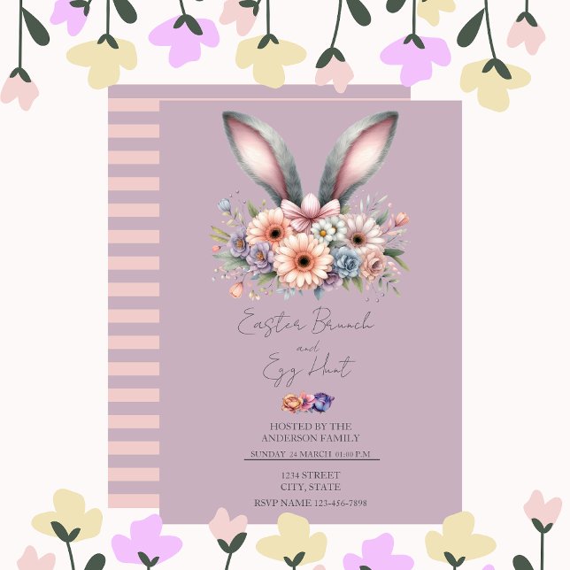 Floral Easter Brunch Bunny Ears Invitación Purple (Subido por el creador)