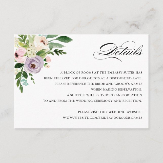 Floral Elegant Wedding Details Insertar Tarjeta (Anverso)