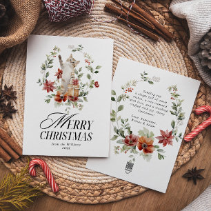 Floral Elegante acuarela Gato Feliz Navidad