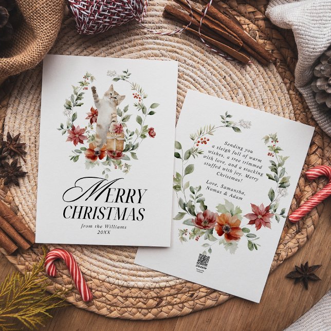 Floral Elegante acuarela Gato Feliz Navidad (Subido por el creador)