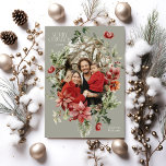 Floral Elegante acuarela Merry Fotos de Navidad<br><div class="desc">Floral Elegante acuarela Feliz Navidad Tarjeta de Navidad con foto</div>