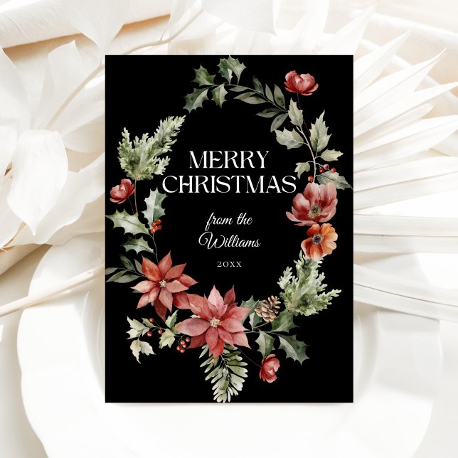 Floral Elegante acuarela Negro Feliz Navidad (Subido por el creador)