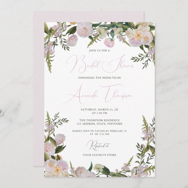 Floral Elegante Bridal Shower Invitación (Anverso / Reverso)