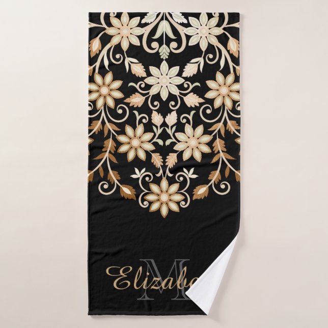 Floral elegante de color negro y oro (Toalla de baño)