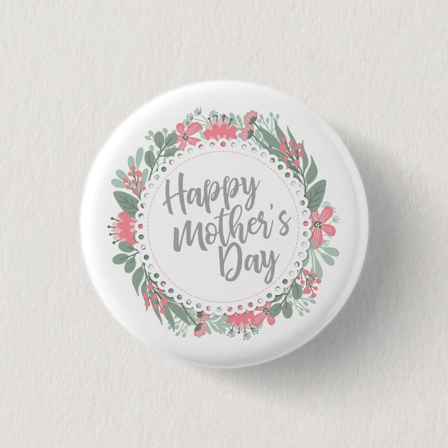 Floral elegante feliz día de la madre | Botón Pin (Anverso)