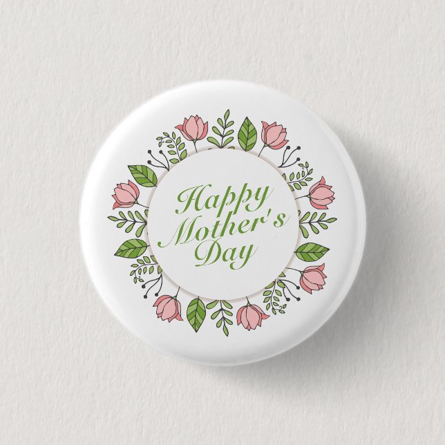 Floral elegante feliz día de la madre | Botón Pin (Anverso)
