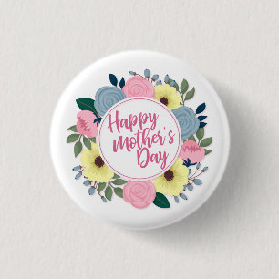 Floral elegante feliz día de la madre Botón Pin