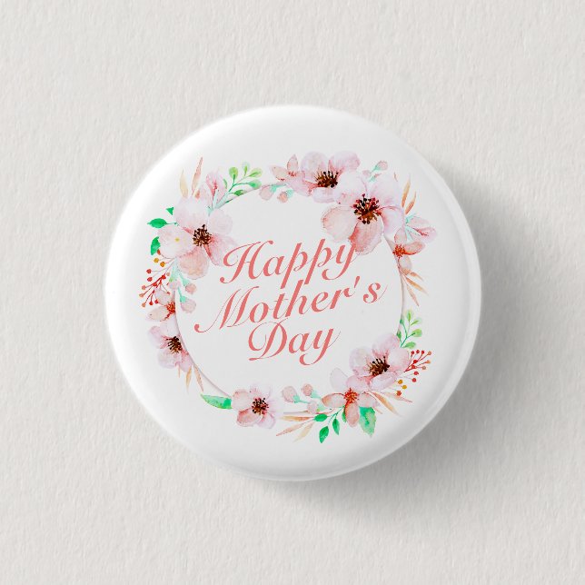 Floral elegante feliz día de la madre | Botón Pin (Anverso)