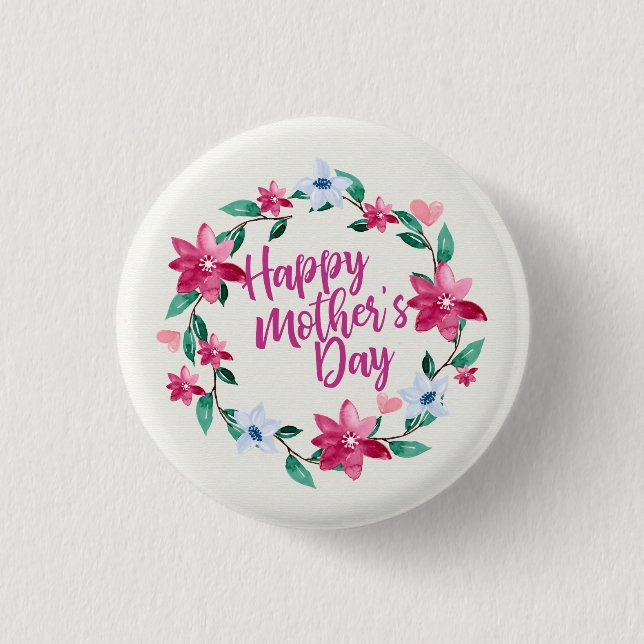 Floral elegante feliz día de la madre | Botón Pin (Anverso)