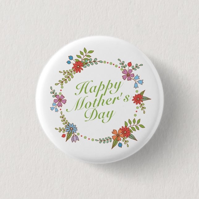 Floral elegante feliz día de la madre | Botón Pin (Anverso)