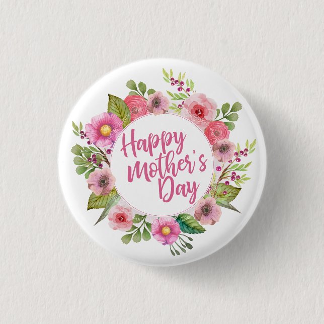 Floral elegante feliz día de la madre | Botón Pin (Anverso)