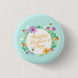 Floral elegante feliz día de la madre Botón Pin