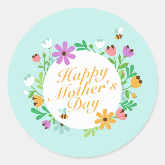 Floral elegante feliz día de la madre | Sello Pega (Anverso)