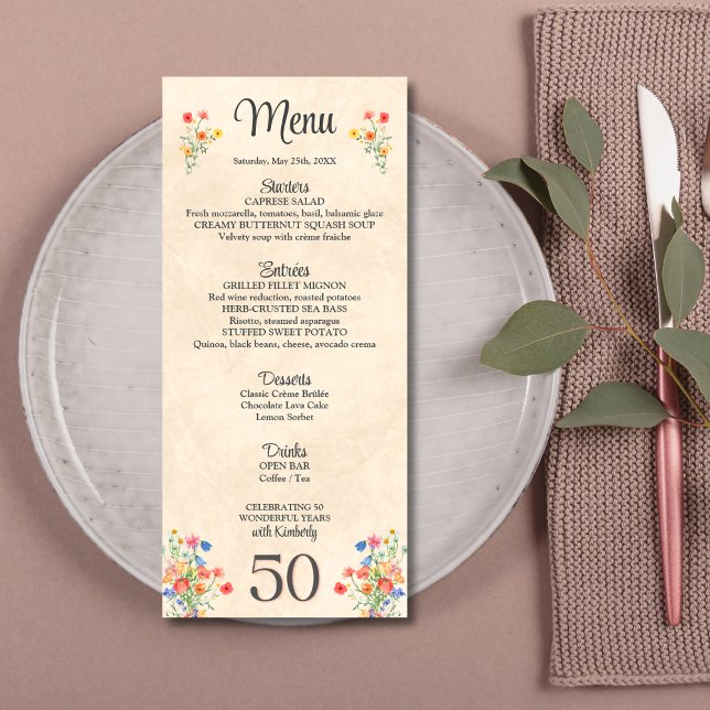 Floral elegante flor de 50 años menú de 50 años (Subido por el creador)