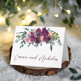 Floral elegante | Tarjeta de nota plegada púrpura 