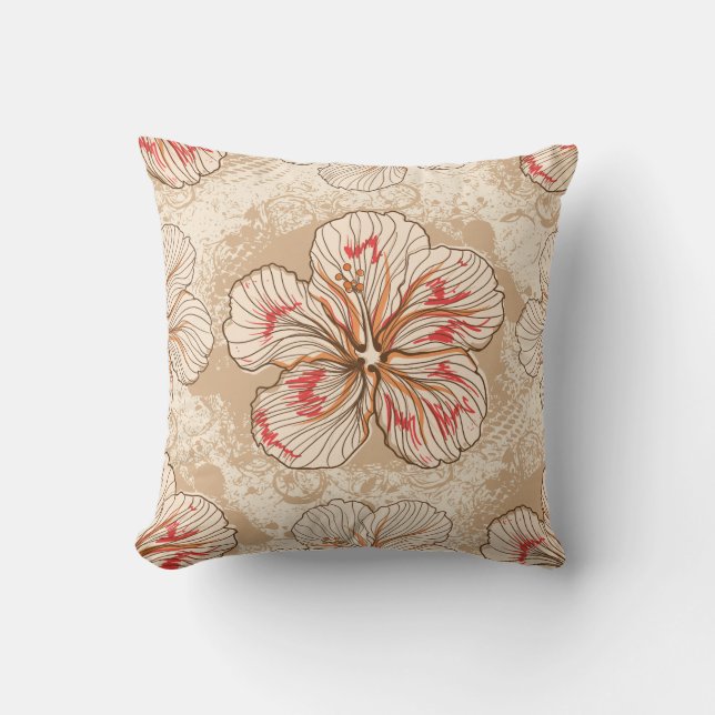 Floral en Cojín decorativo marrón y rojo (Anverso)