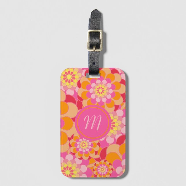 Floral en etiqueta de equipaje Naranja y rosa (Anverso vertical)