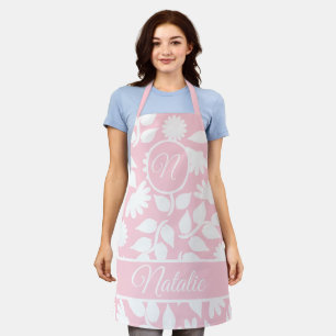 Floral en negrita rosa pastel - delantal monograma